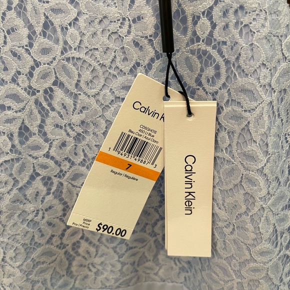 NWT Calvin Klein Lace and Chiffon Sleeveless Party Dress Light Blue Girls’ Sz 7 - Picture 3 of 5